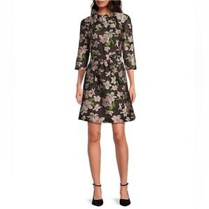 Abbey Glass Claudine Organza Floral Jacquard Ruffle Mini Shift Dress XS